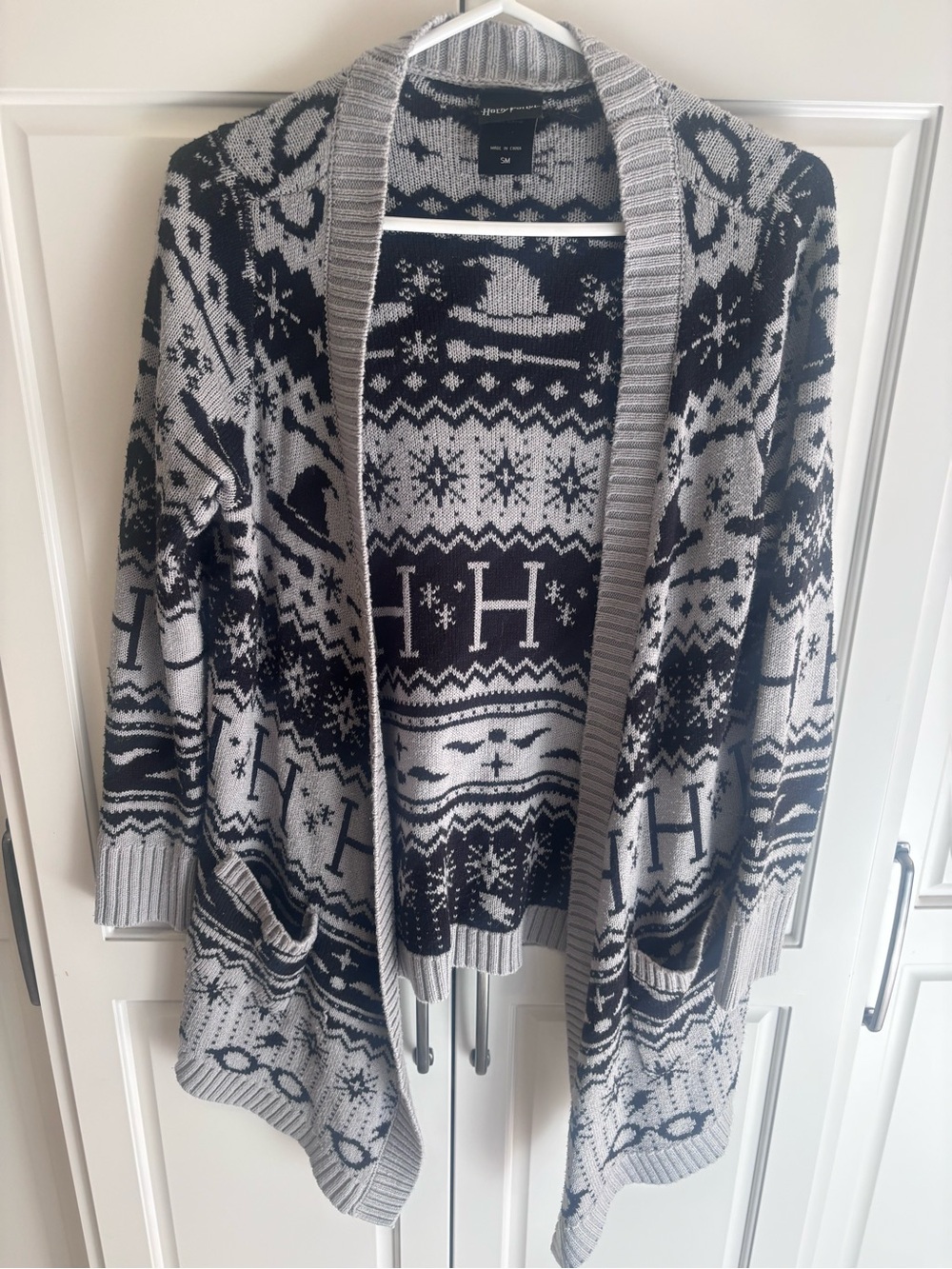 Harry Potter Gray and Black Fair Isle Open Cardigan an